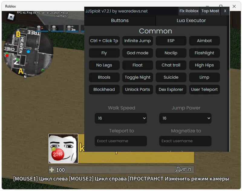 Использование чита для Роблокс